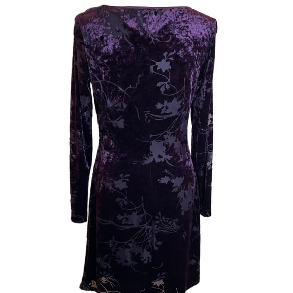 CDC Purple/Plum Velvet/Flocked Damask Floral Long Sleeve Dress Size 4 - Picture 12 of 15